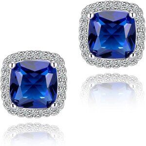 Women's Square Birthstone Cubic Zirconia Mall Dainty Blue Elegant Earring